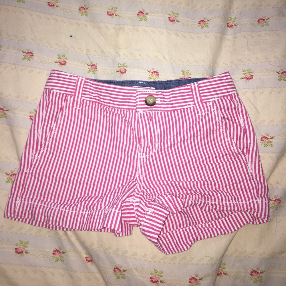 Old Navy little girl pink and red striped shorts