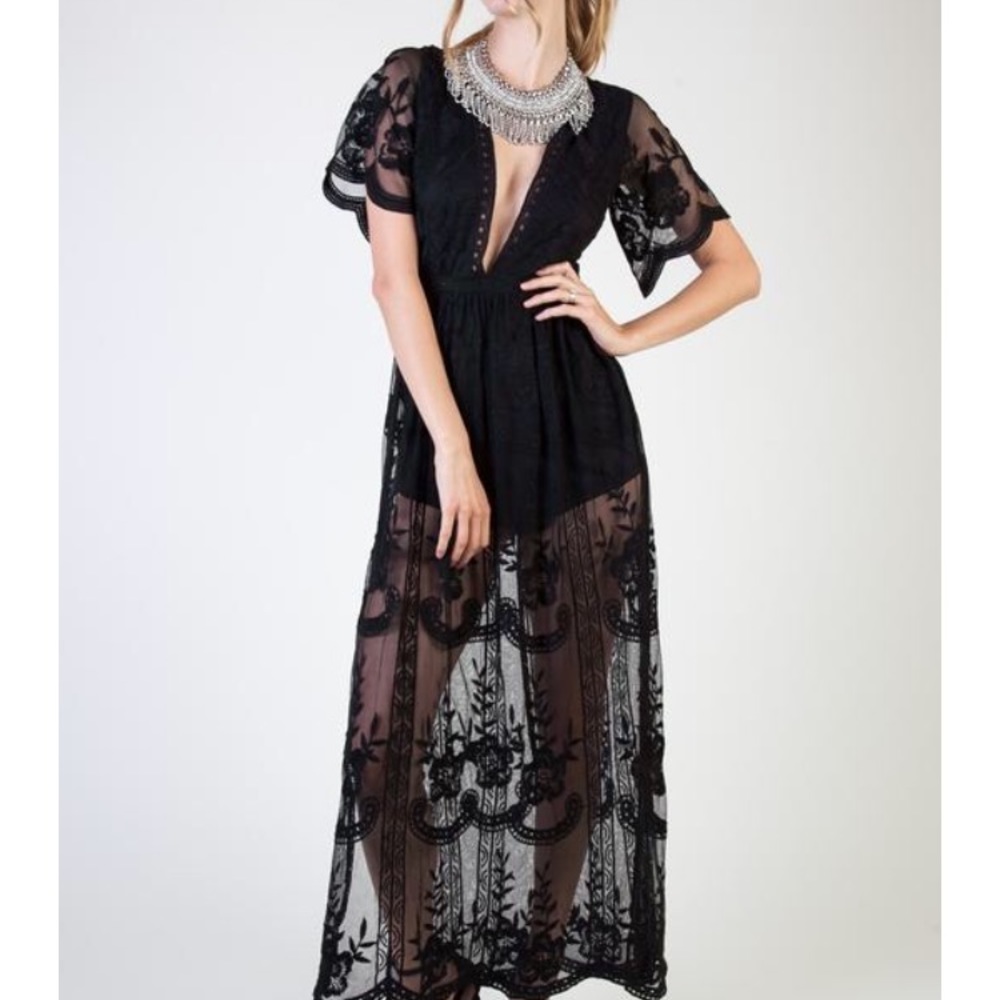 Black lace romper maxi