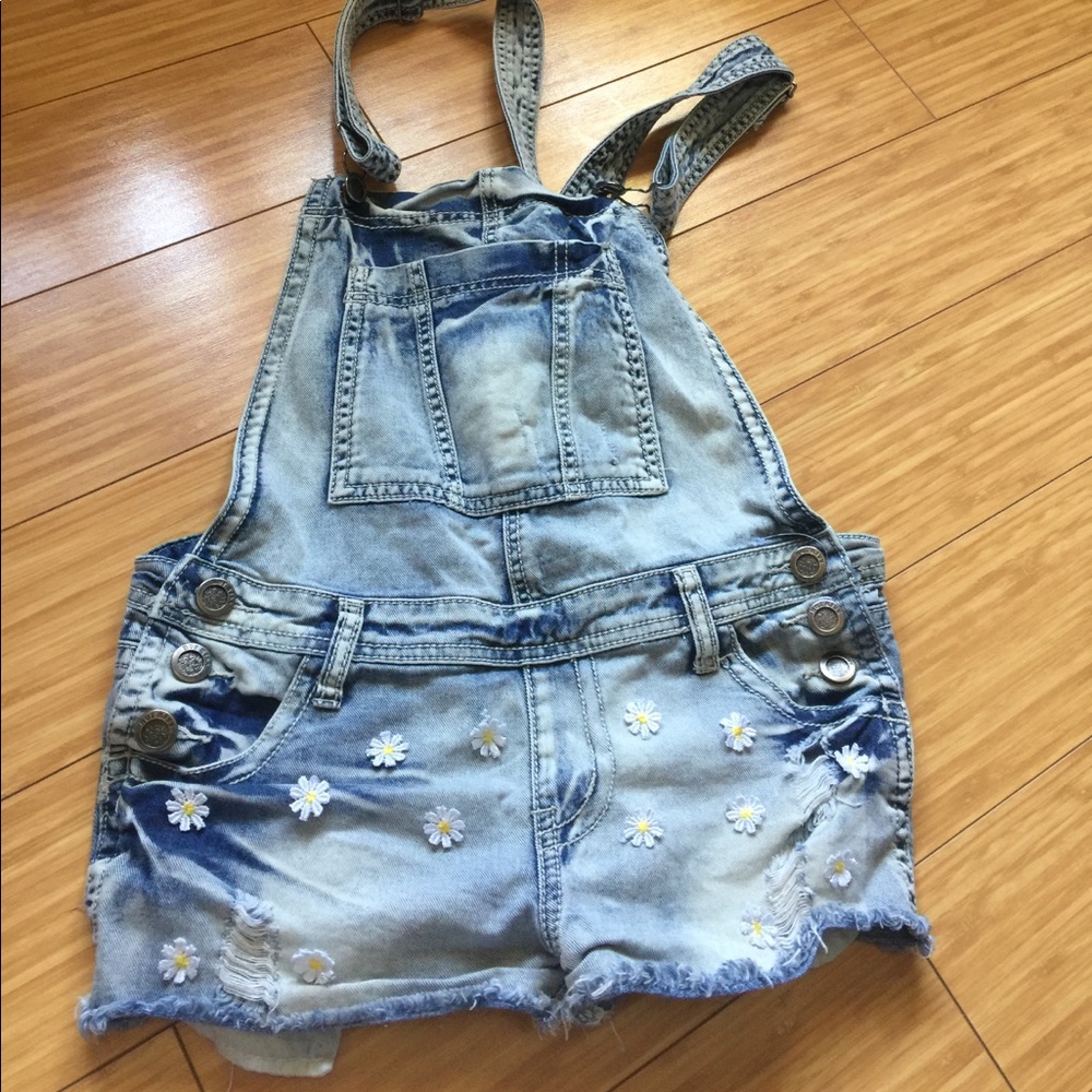 denim overalls cutoff shorts size 7