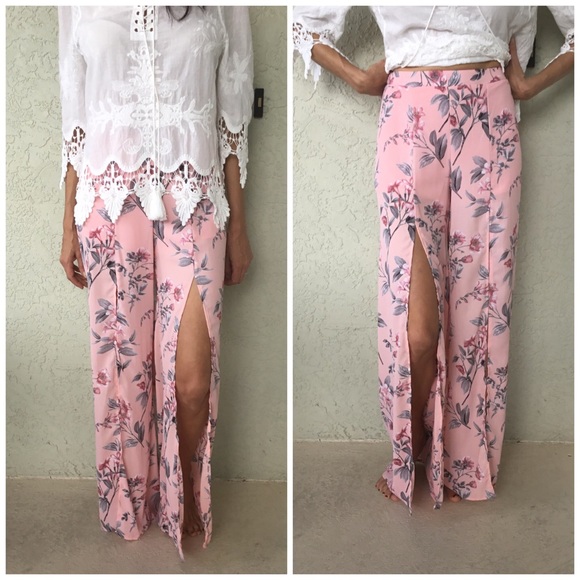 🏖 Was $38  Floral Slit Pants - Picture 2 of 4