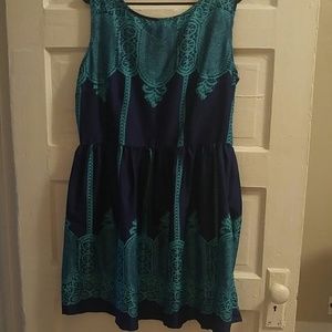 Blue and Green Skater Dress