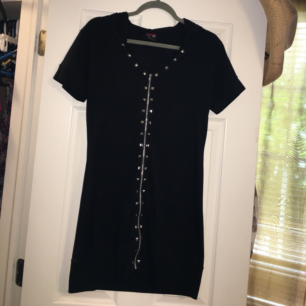 Switchblade Stiletto Studded Zip Dress w/hood