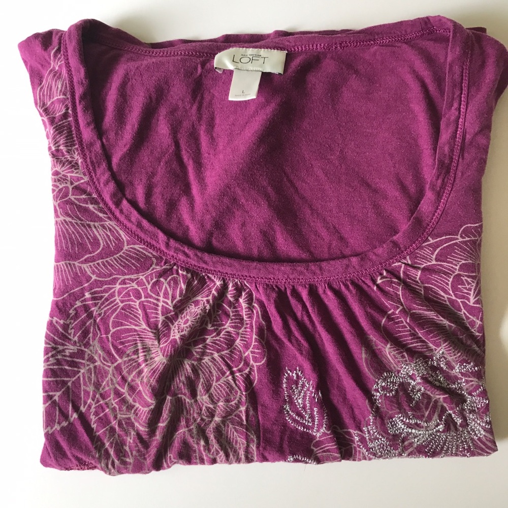 LOFT floral scoop neck knot top