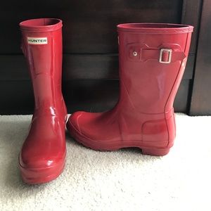 Glossy red hunter boots