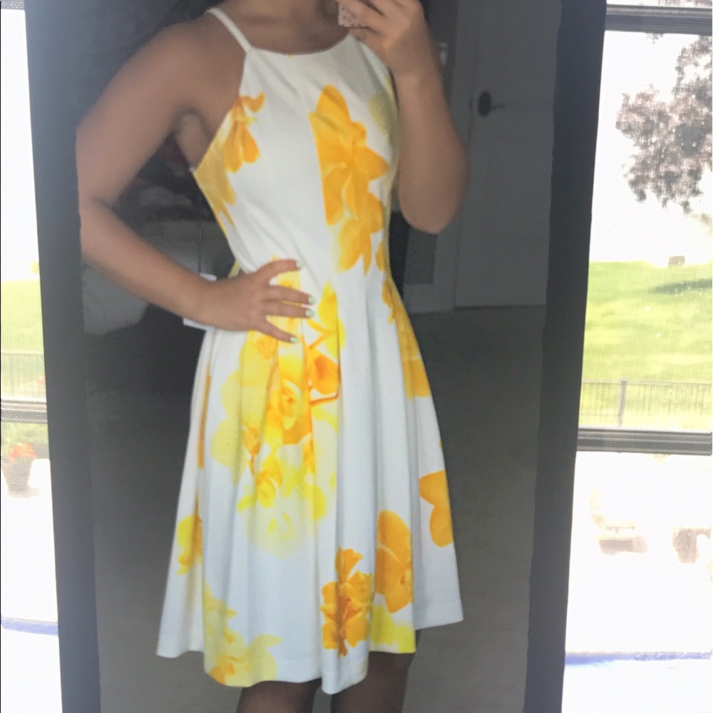 New Calvin Klein Yellow Floral Dress