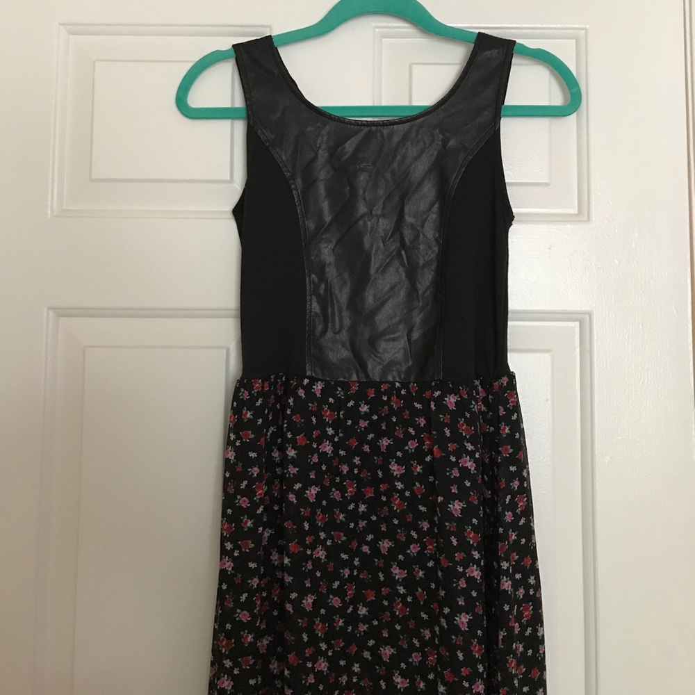 Black leather top dress with flower bottom half