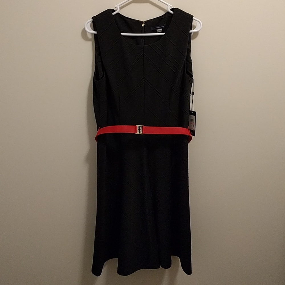 NWT Tommy Hilfiger Black Dress with Red Belt