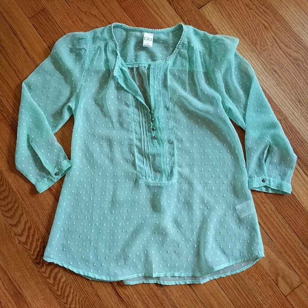 Sheer Mint blouse with silver buttons