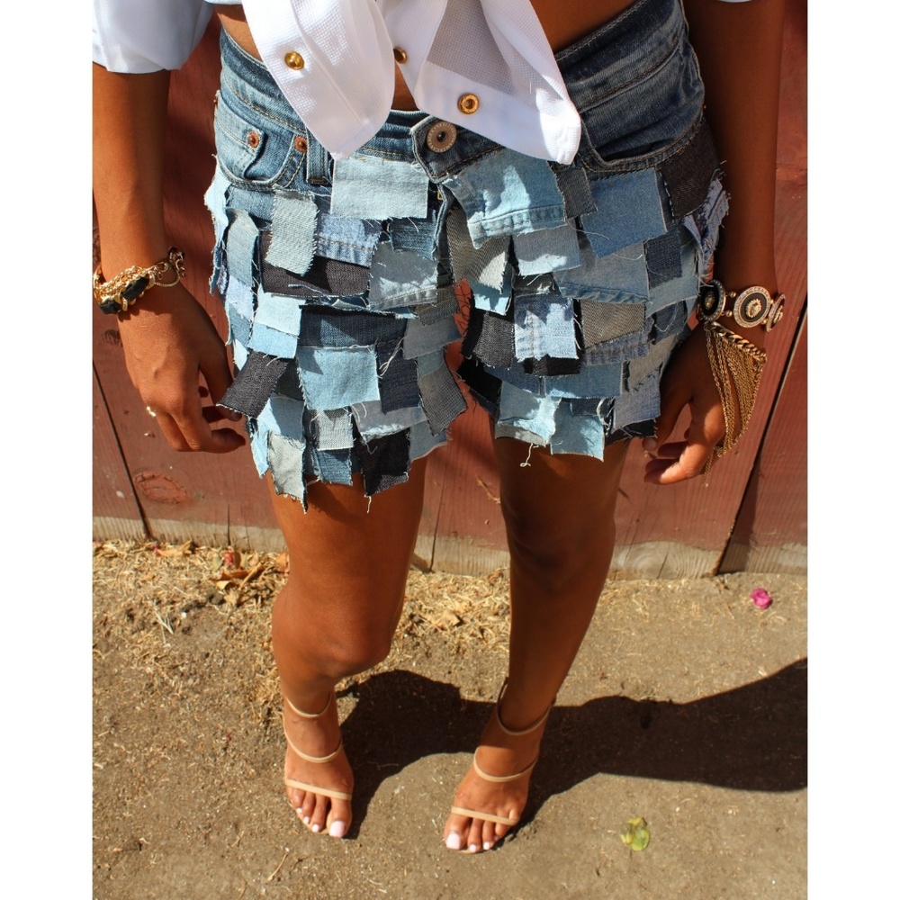 Layered Fringe Denim Shorts