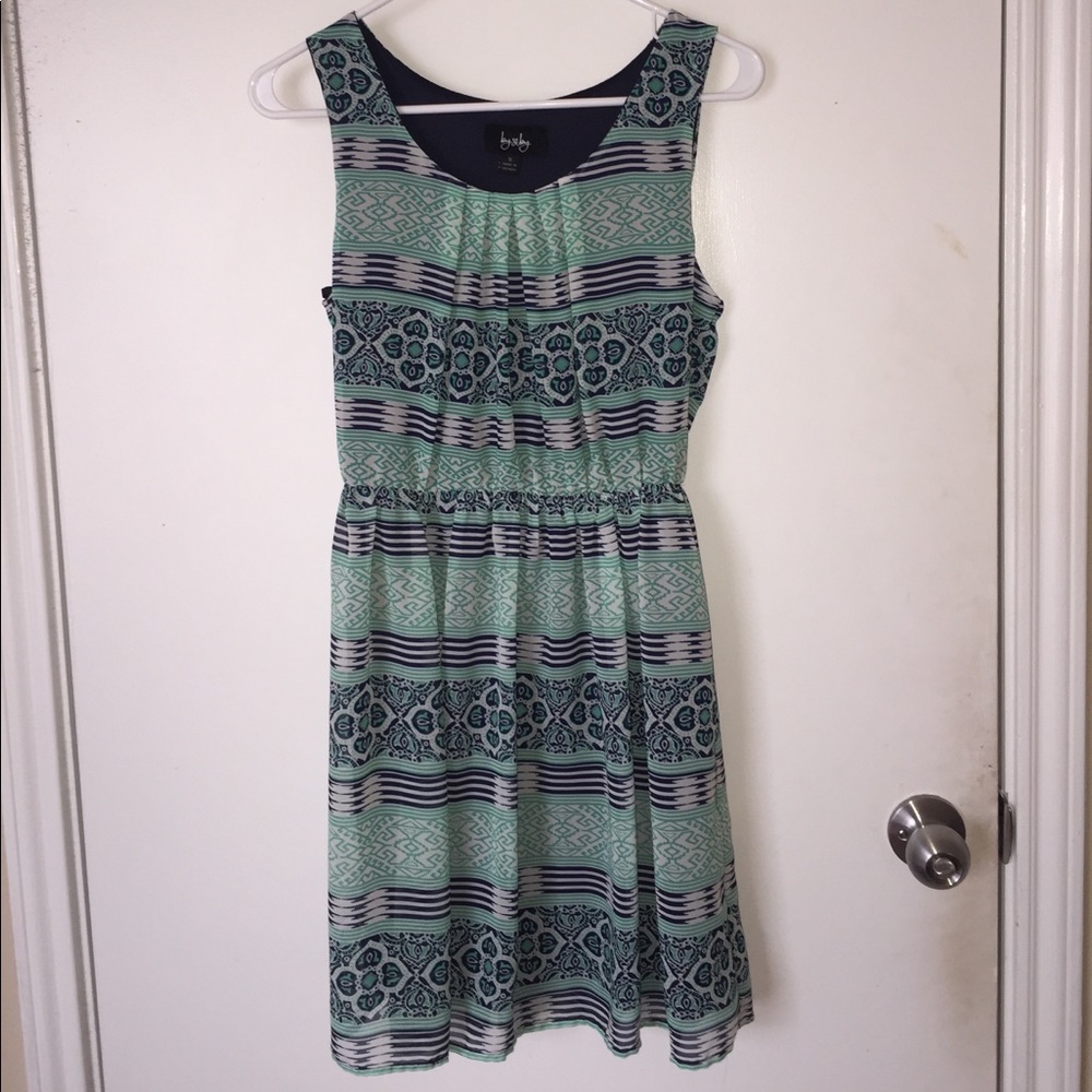 Blue and Green Printed Dress