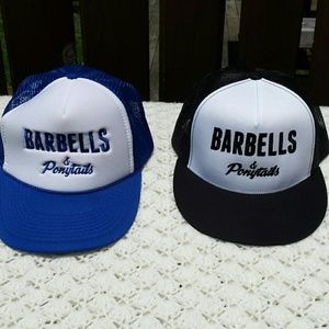 Barbells and Ponytails snapbacks.