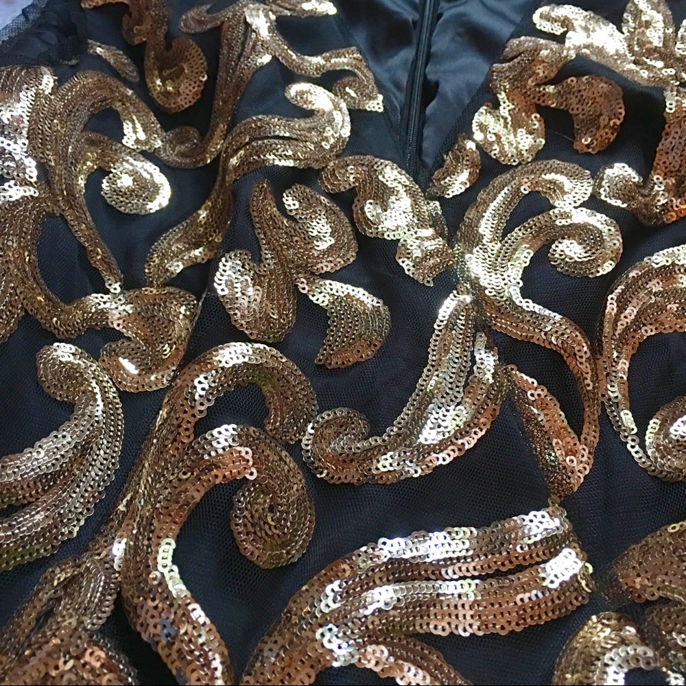 Sequin Gold Holiday Party Evening Cocktail Dress - Picture 5 of 7