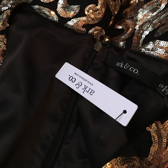 Sequin Gold Holiday Party Evening Cocktail Dress - Picture 7 of 7