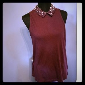 🎀VS🎀 Diamonds&Studs Embellished Merlot Top