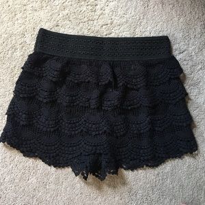 Black crocheted scalloped shorts