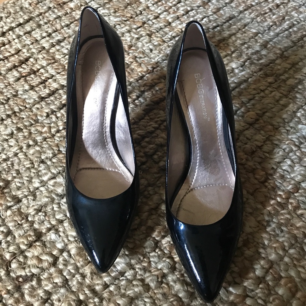 BCBG black patent leather heels