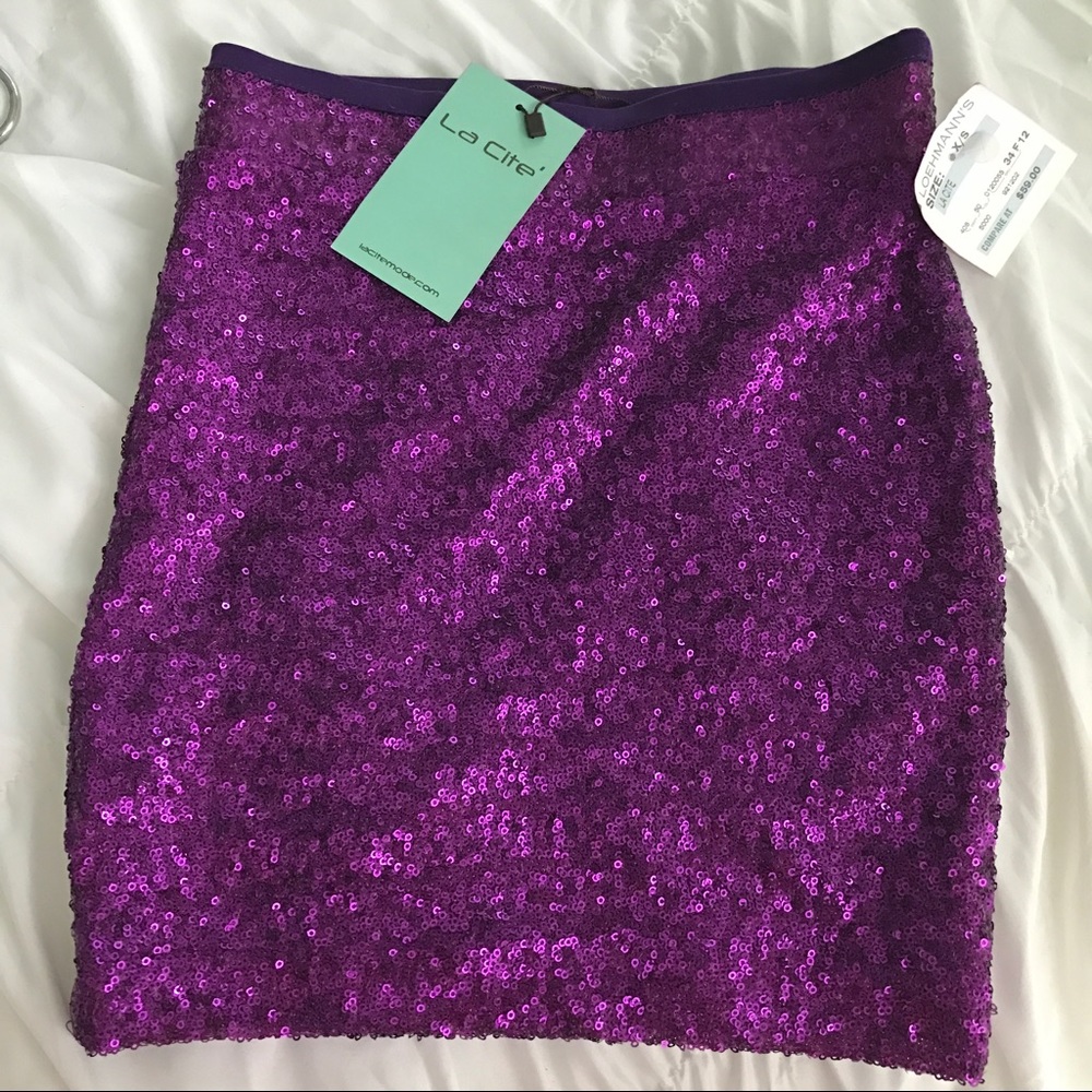 La Cite Purple Sequin Mini Skirt