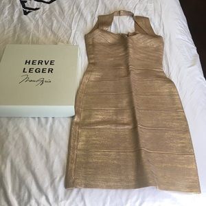 Herve Leger Max Azria gold foil bandage dress XS