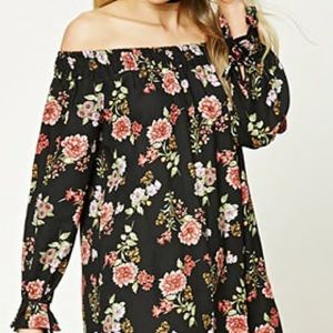 Black Floral Off The Shoulder Mini Dress Brand New