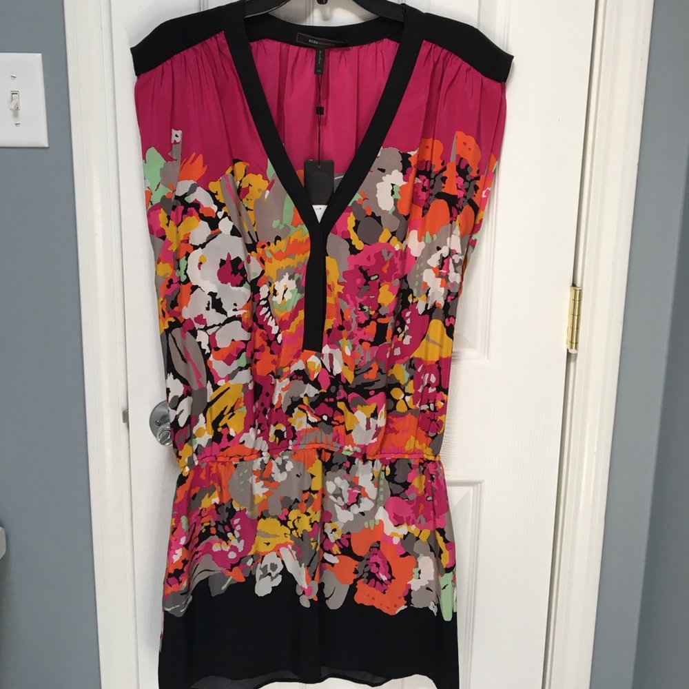BCBG Maxazaria New Pink Silk Floral Dress Sz 6