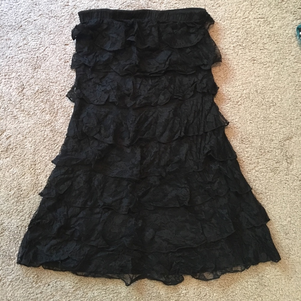 Express strapless lace black evening dress