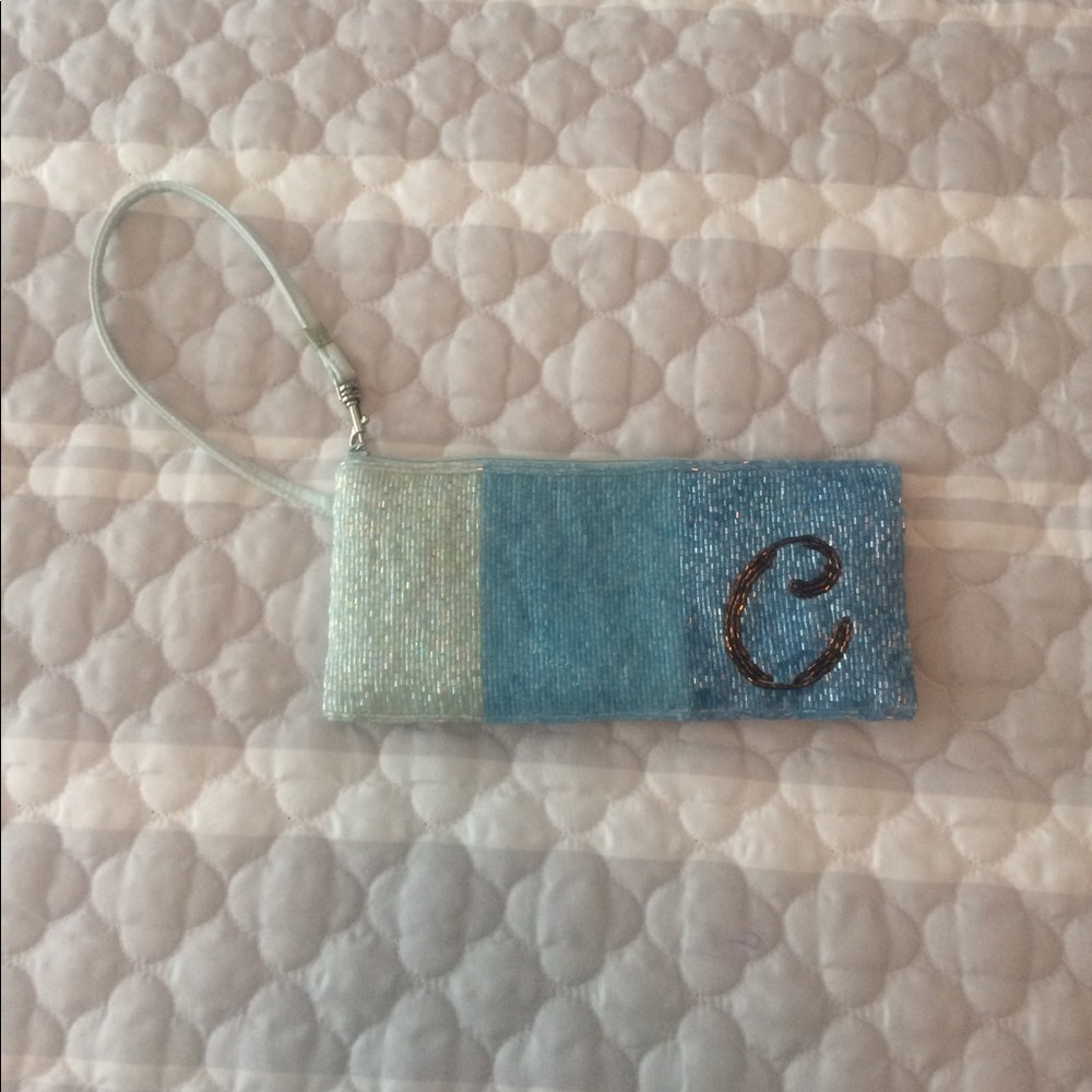 Liz Claiborne Initial C Blue Beaded Wristlet