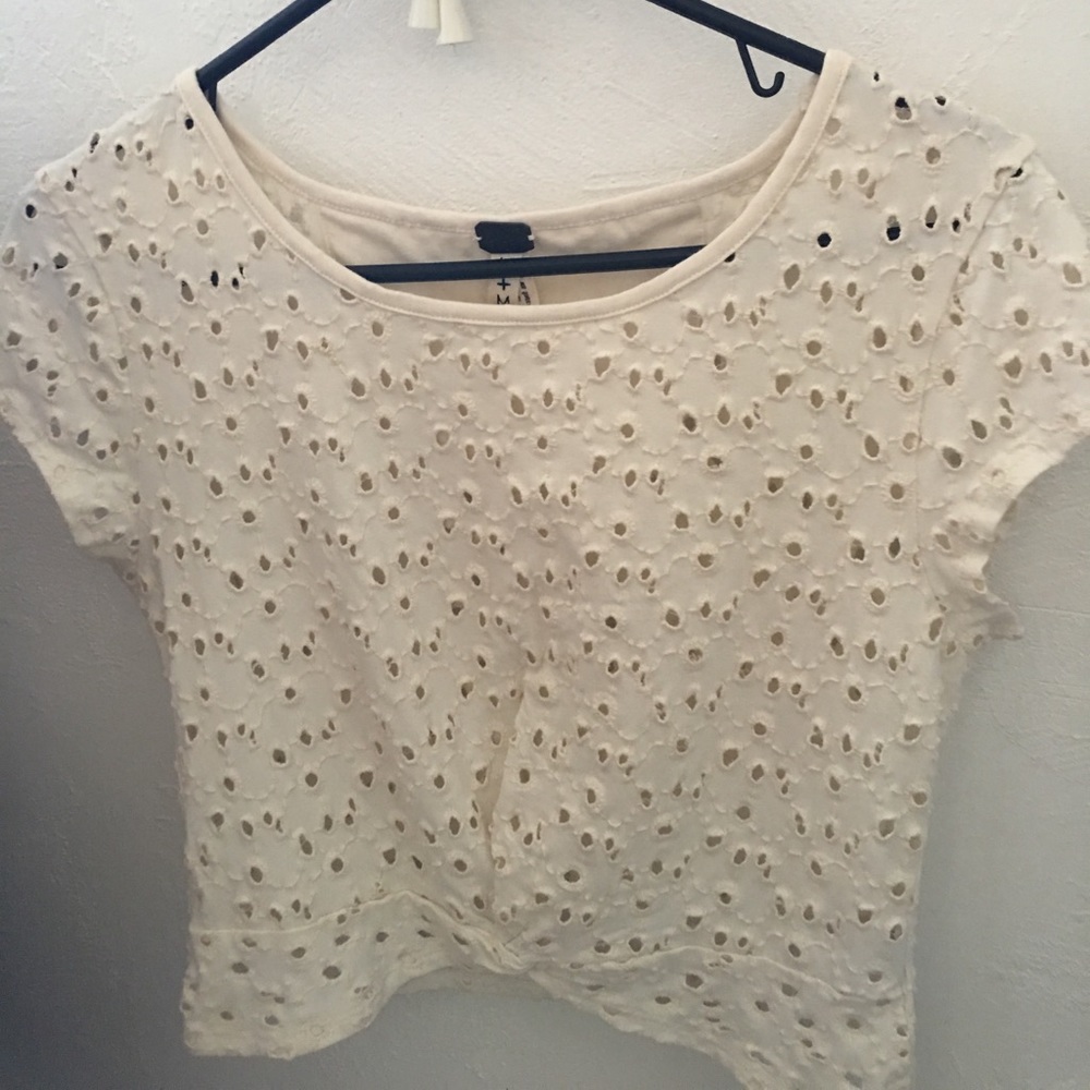 Free People front tie cream crop top embroidered