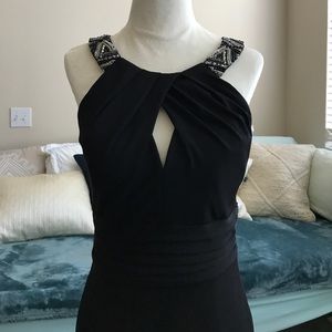 David Meister beaded strap black dress