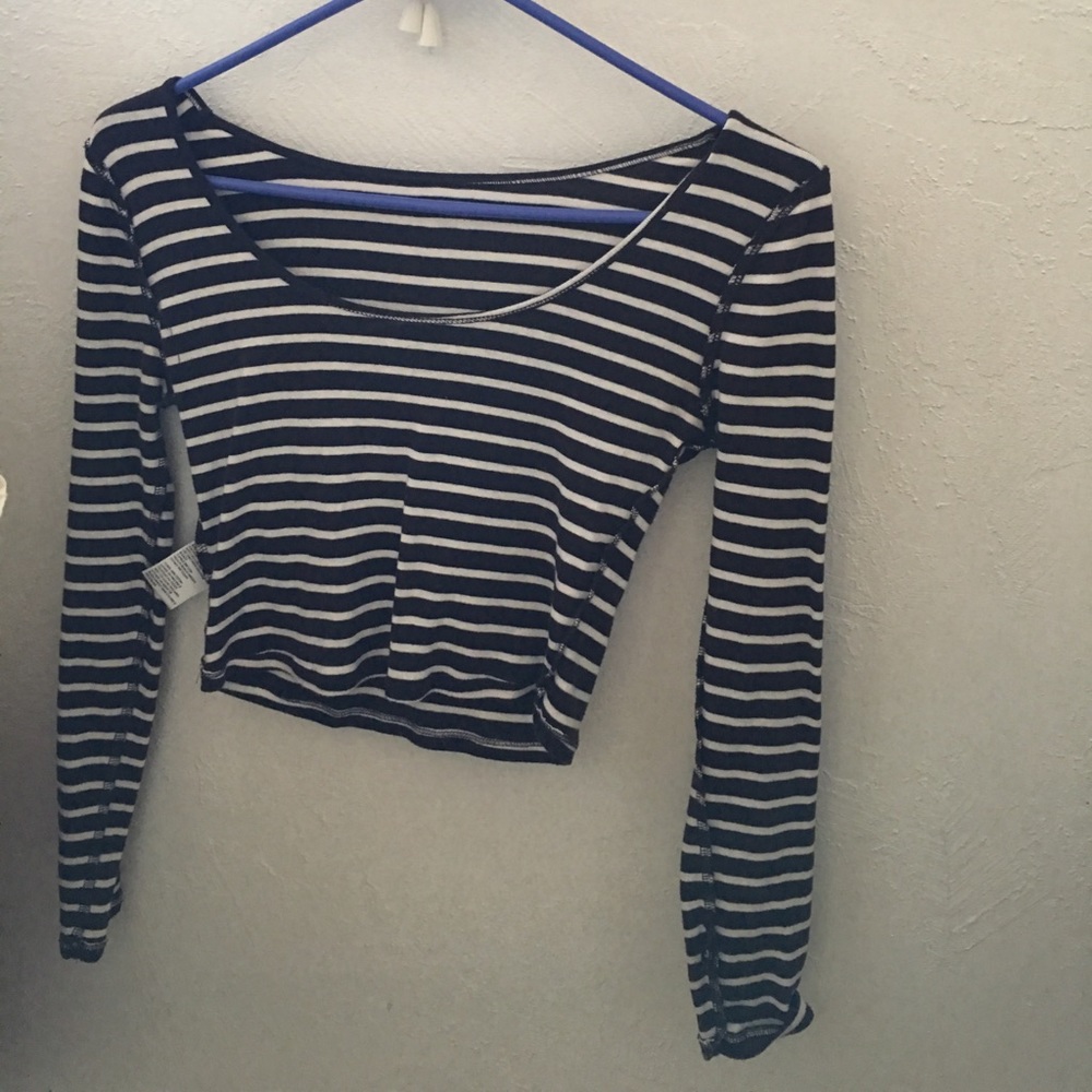 UO striped brown and white long sleeve crop top