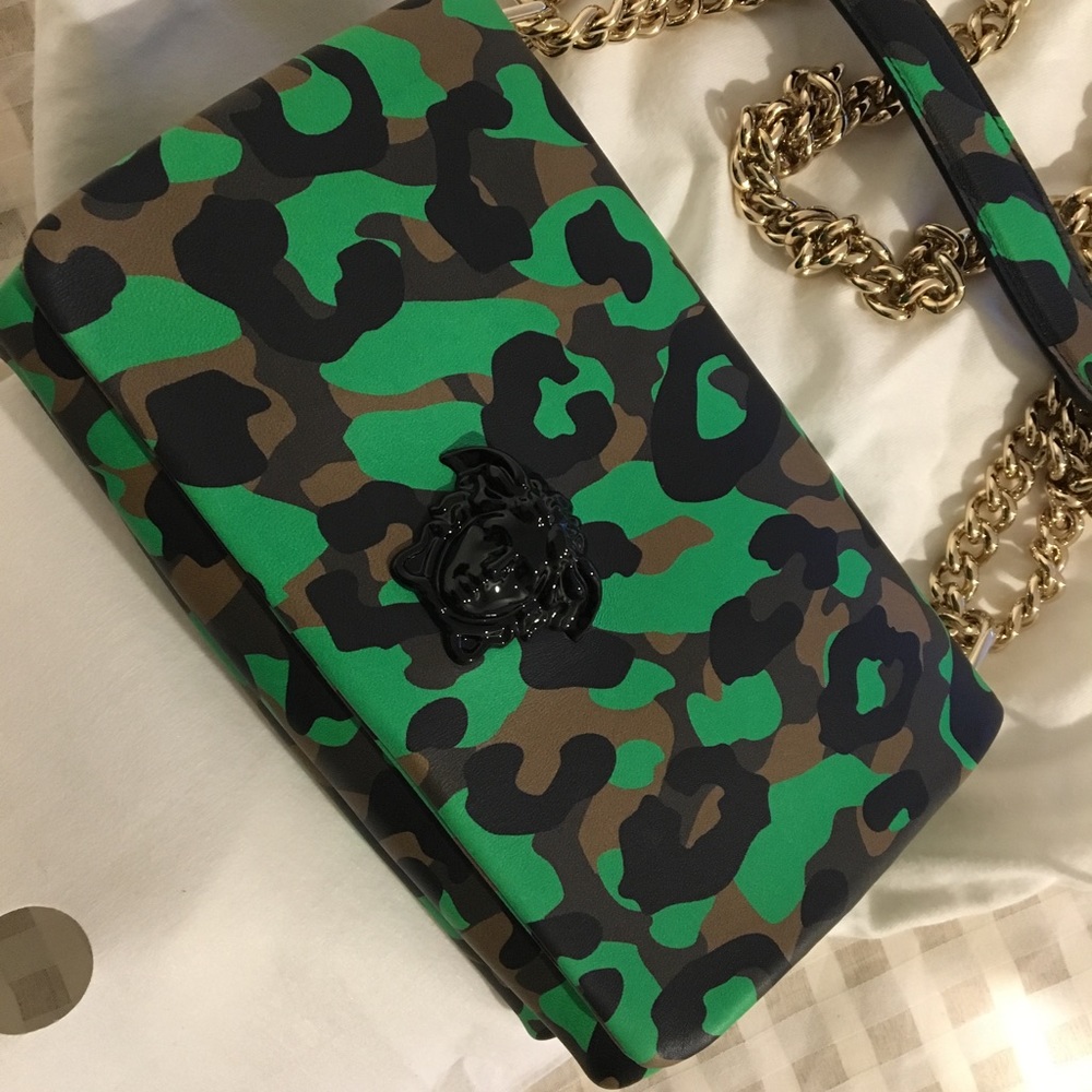 NWT Versace Green Camo Flap Bag