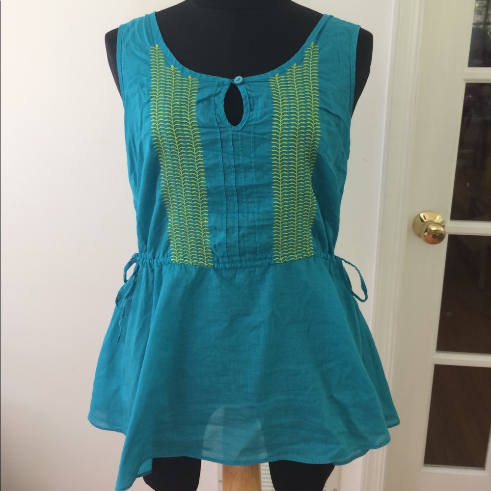 4/$15 SUPER SALE Turquoise Embroidered Cotton Top