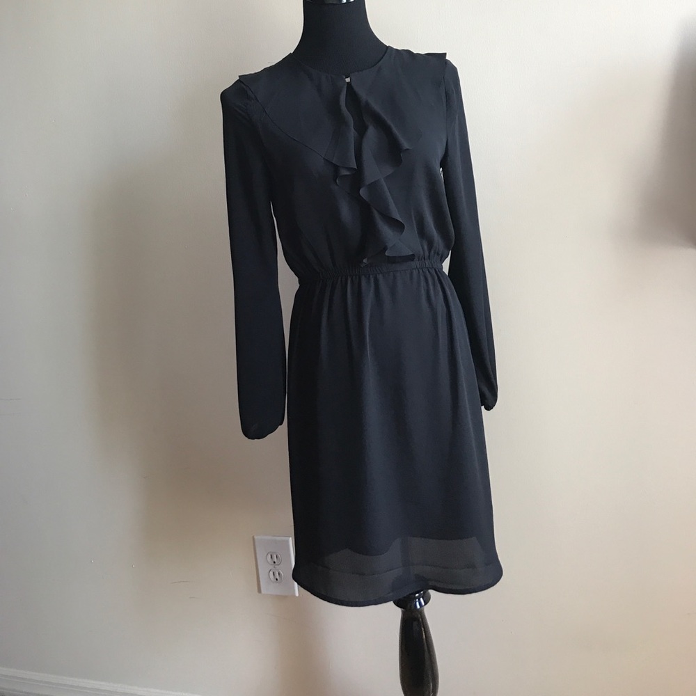 Sheer black ruffle front dress
