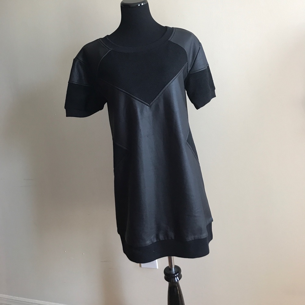 Thick Black faux leather minipink t shirt dress