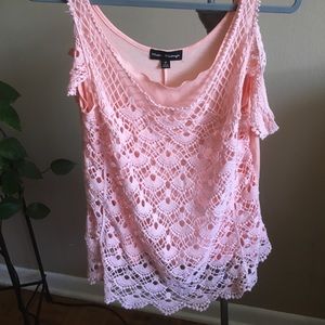 Lace off the cold shoulder/off the shoulder top.