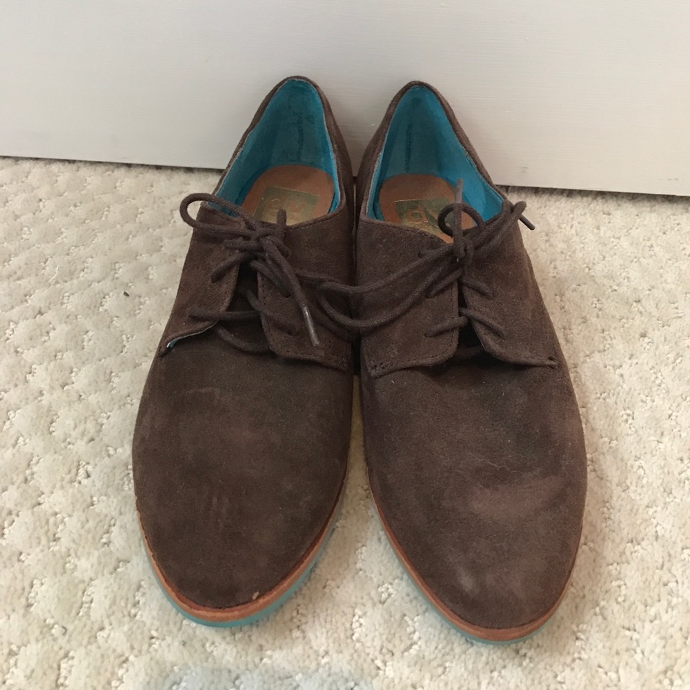 Dolce Vita, brown, Oxfords, suede, teal laces