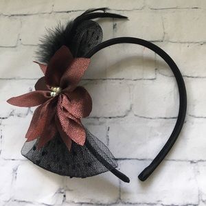 Accessories - Floral Fascinator Headband w Tulle Bow & Feathers Accessories - Floral Fascinator Headband w Tulle Bow & Feathers