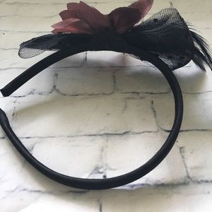 Accessories - Floral Fascinator Headband w Tulle Bow & Feathers Accessories - Floral Fascinator Headband w Tulle Bow & Feathers
