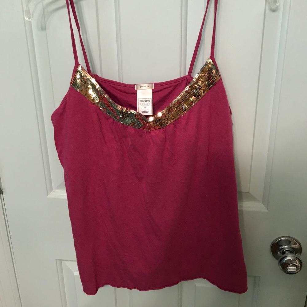 Old Navy Magenta and gold sequin camisole