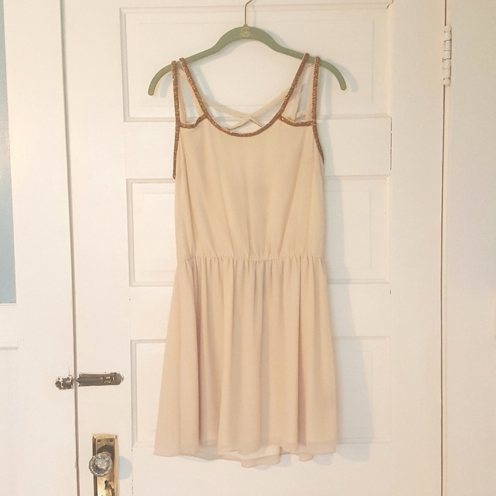 Cream dress with gold beaded straps