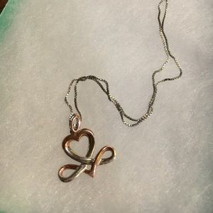 Silver and rose heart infinity necklace