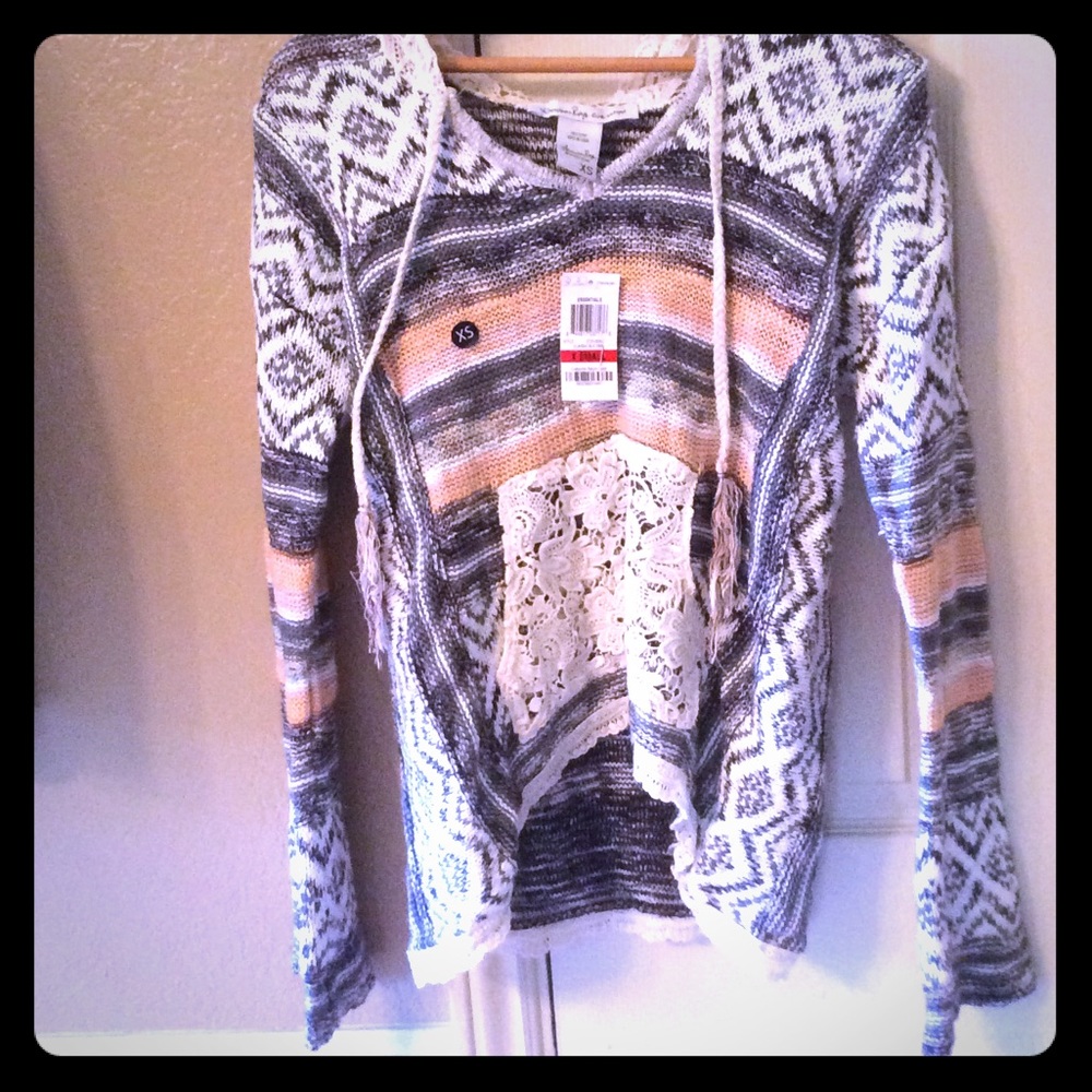 American Rag Knit Lace Hood Pullover Sweater XS