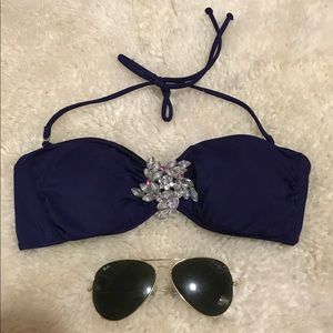 Navy jeweled bandeau bikini VS