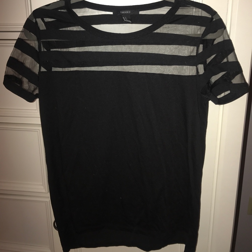 Black Tshirt with Sheer Stripes