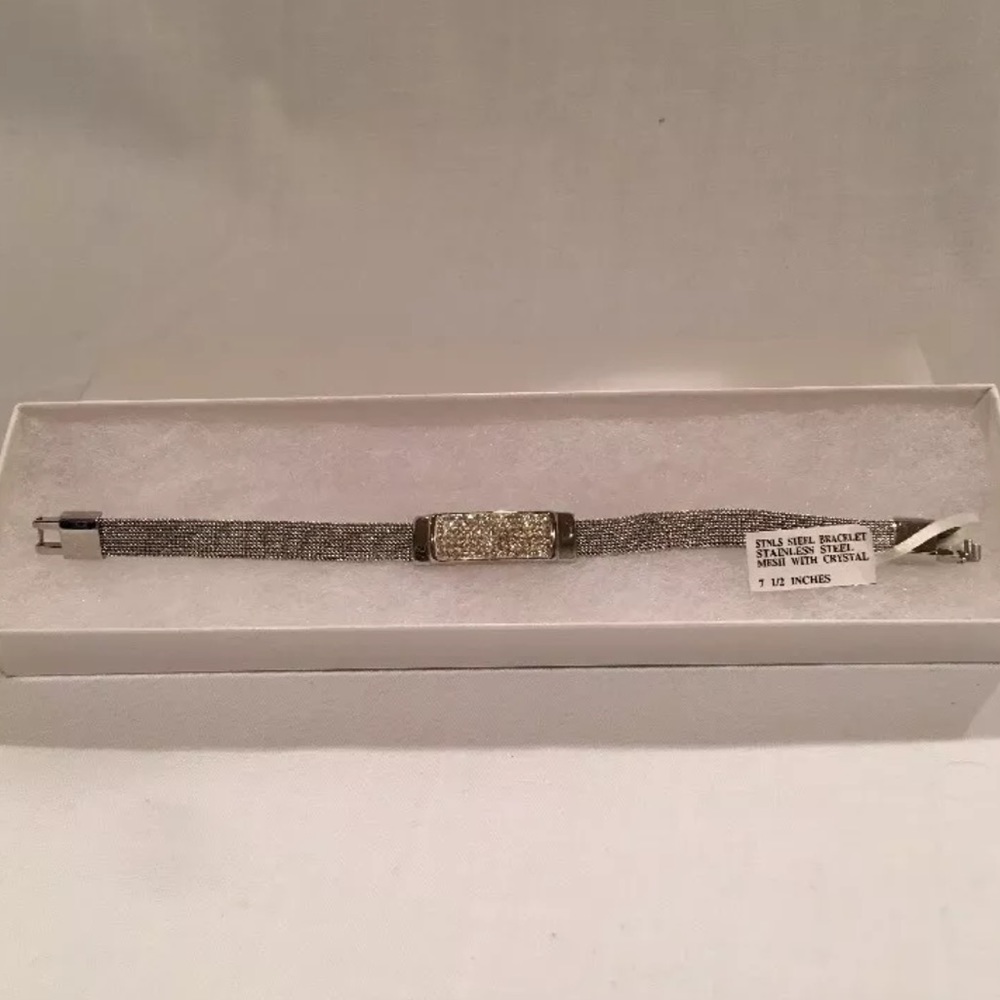 NEW STAINLESS STEEL BRACELET MESH W/CRYSTAL 7.5inc
