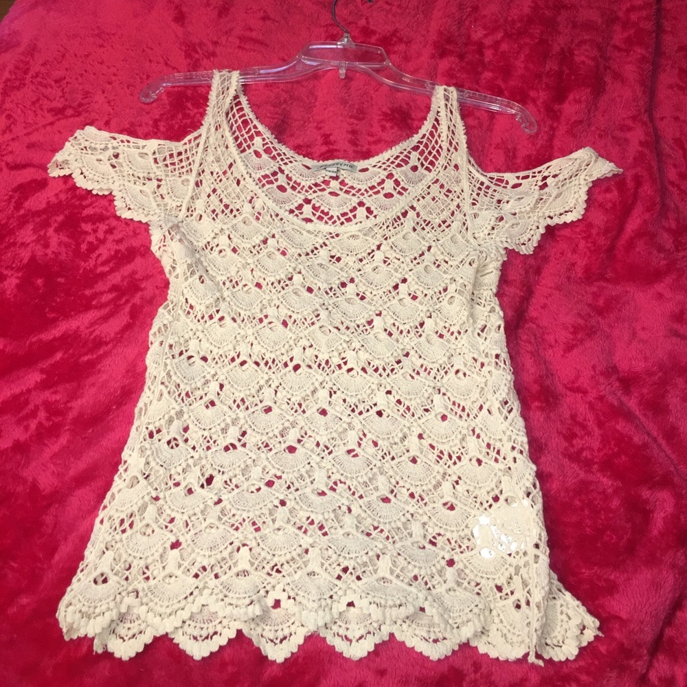 Cream Lace Over Lay Off The Shoulder Top