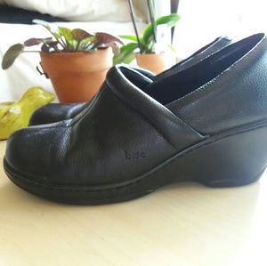Black leather BOC clogs