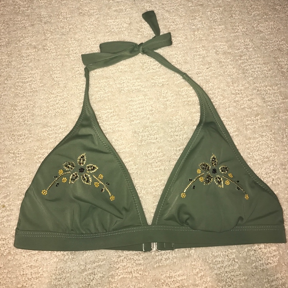 Green beaded swim suit top
