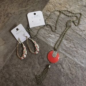 A necklace and earrings