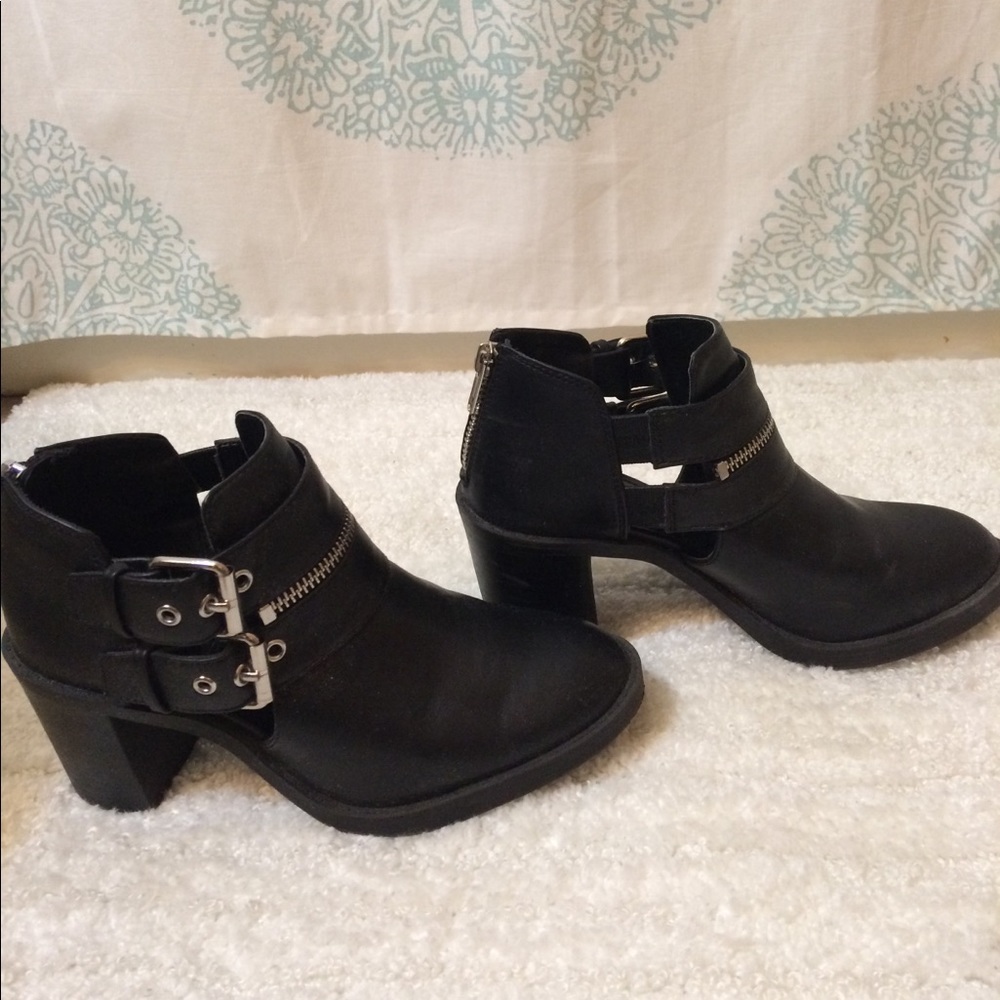 F21 Faux Black Leather Ankle Boots