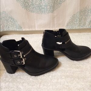 F21 Faux Black Leather Ankle Boots